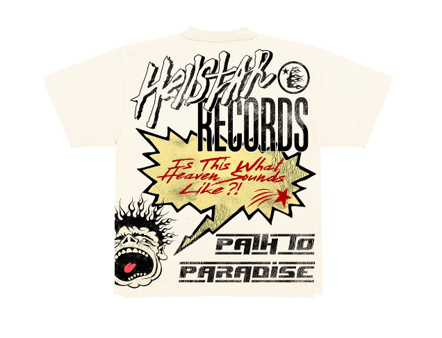 Hellstar Studios Records Short Sleeve Tee Shirt Cream