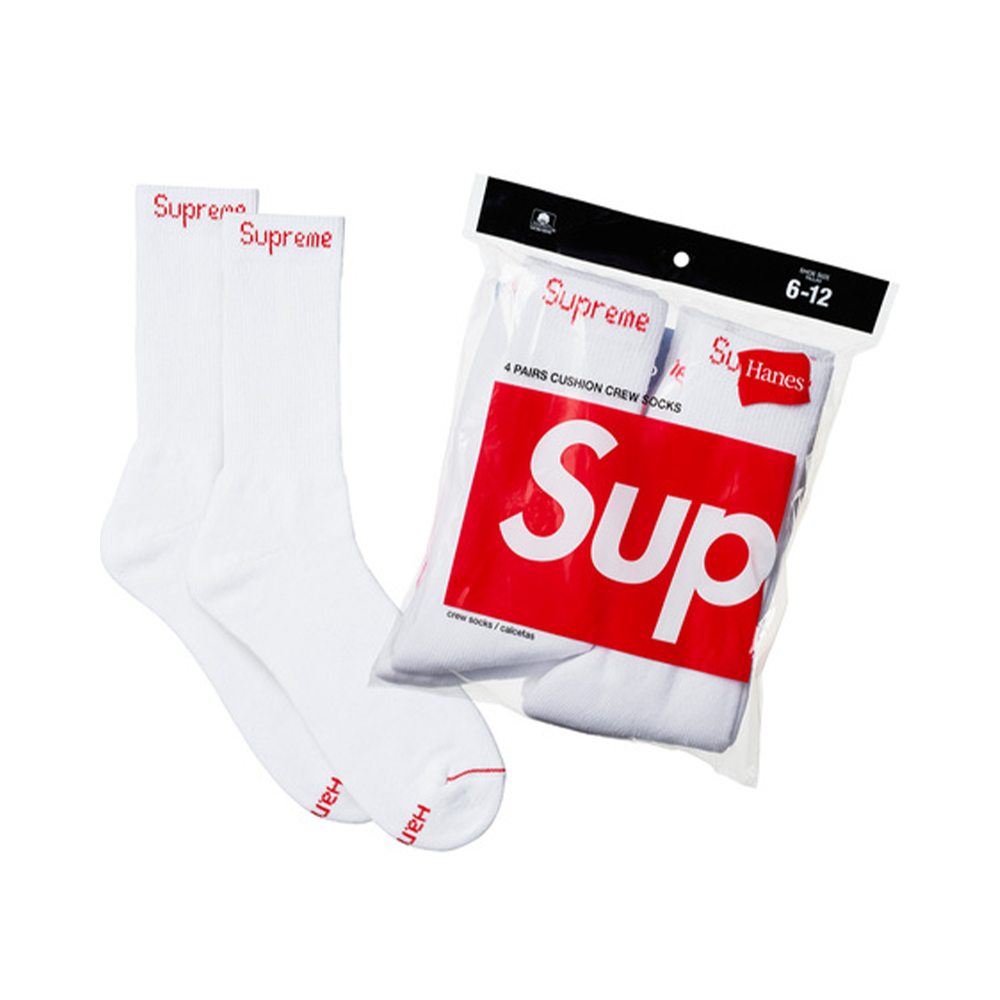 Supreme Hanes Crew Socks Calcetines de tripulación (paquete de 4) Blanco