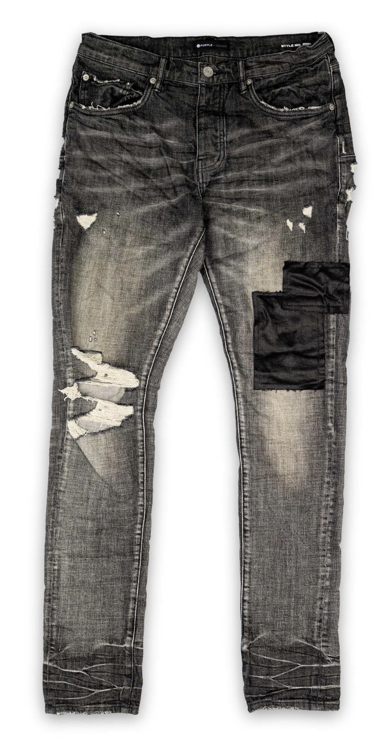 PURPLE BRAND LOW RISE SKINNY JEAN GREY BLACK PATCHED