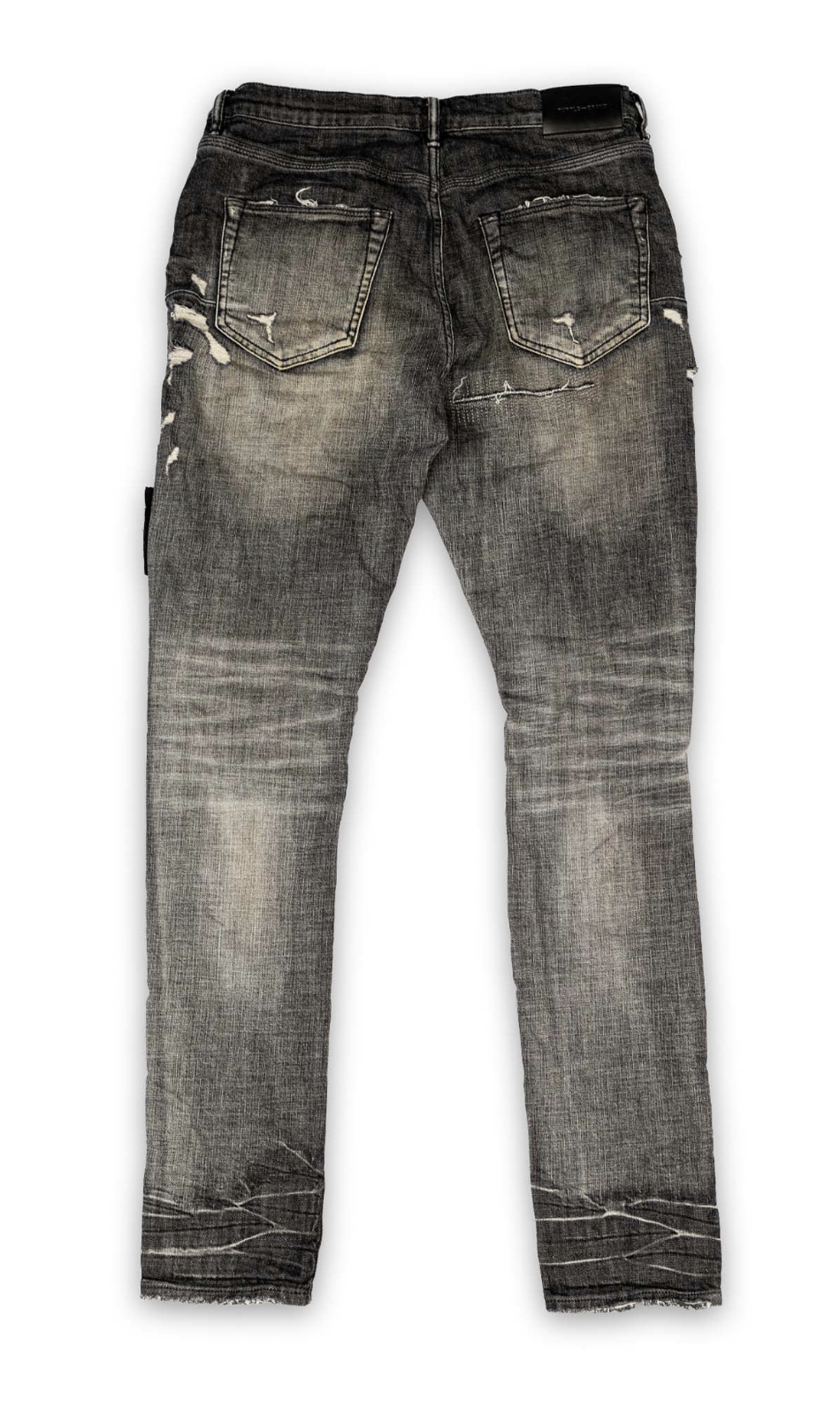 PURPLE BRAND LOW RISE SKINNY JEAN GREY BLACK PATCHED