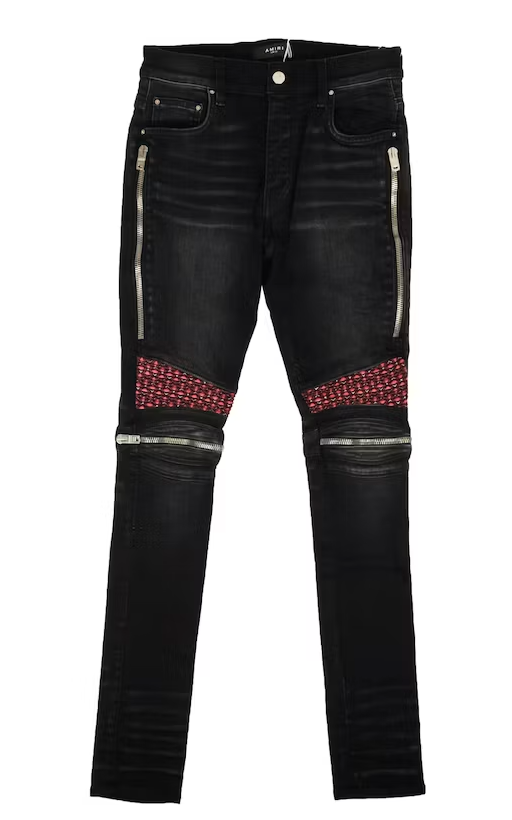 AMIRI Pink Velvet PJ MX2 Skinny Jeans Men's Black