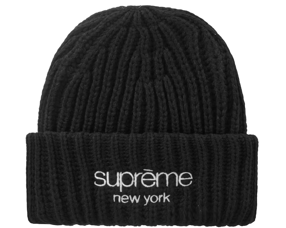 Supreme Classic Logo Chunky Ribbed Beanie Black