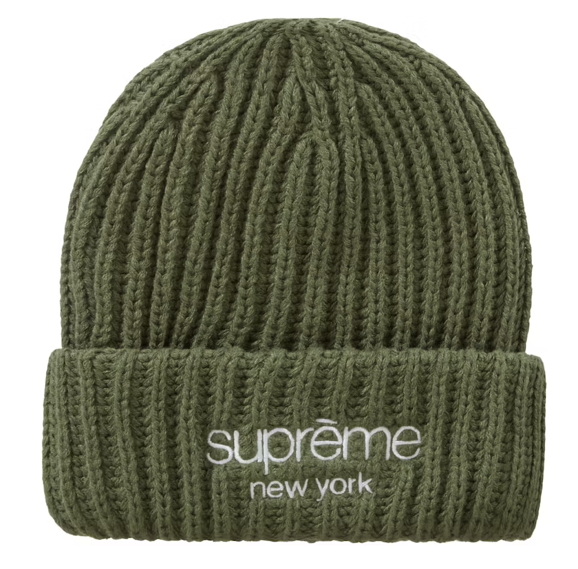 Supreme Classic Logo Chunky Ribbed Beanie Olive