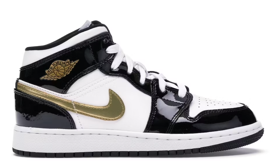 Air Jordan 1 Mid Patent Black White Gold (GS)