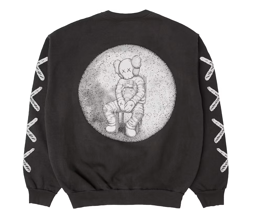 KAWS For Kid Cudi Moon Man Back Print Crewneck Sweatshirt Vintage Black