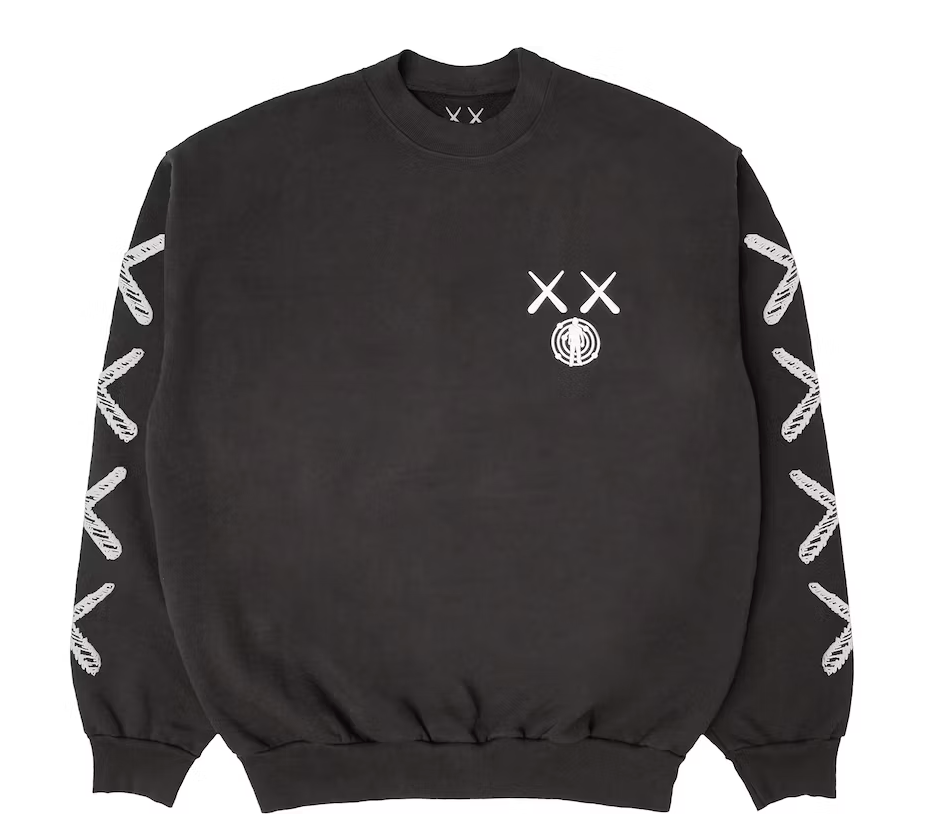 KAWS For Kid Cudi Moon Man Back Print Crewneck Sweatshirt Vintage Black
