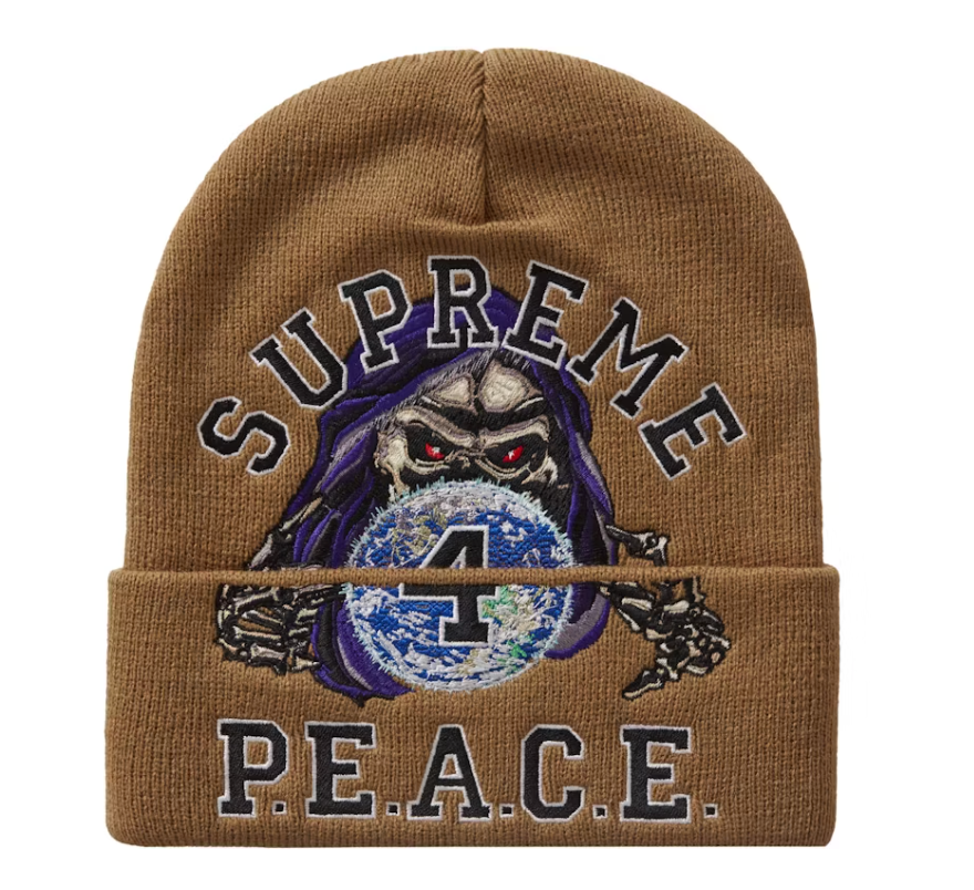 Supreme Peace Embroidered Beanie Tan