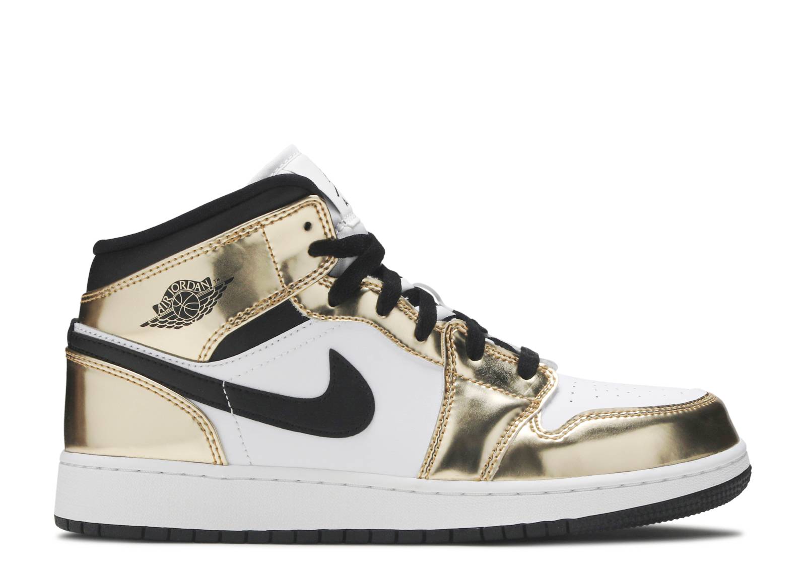 Air Jordan 1 Mid Metálico Oro Negro Blanco (GS)
