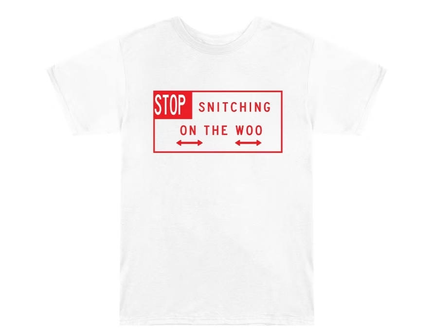 Camiseta Pop Smoke x Vlone Stop Snitching Blanco/Rojo