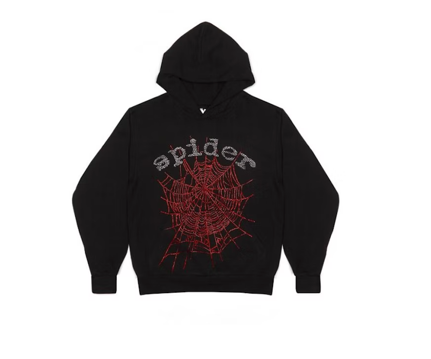 Sudadera con capucha Sp5der OG con logo de diamantes de imitación negra