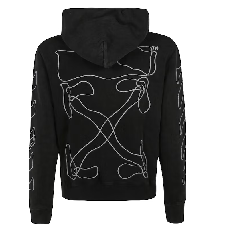 Sudadera con capucha bordada de flechas abstractas de color blanco roto (TTS FIT)