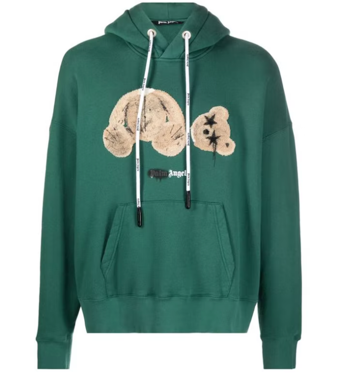 Palm Angels Bear Print Sprayed Logo Sudadera con capucha Verde/Marrón