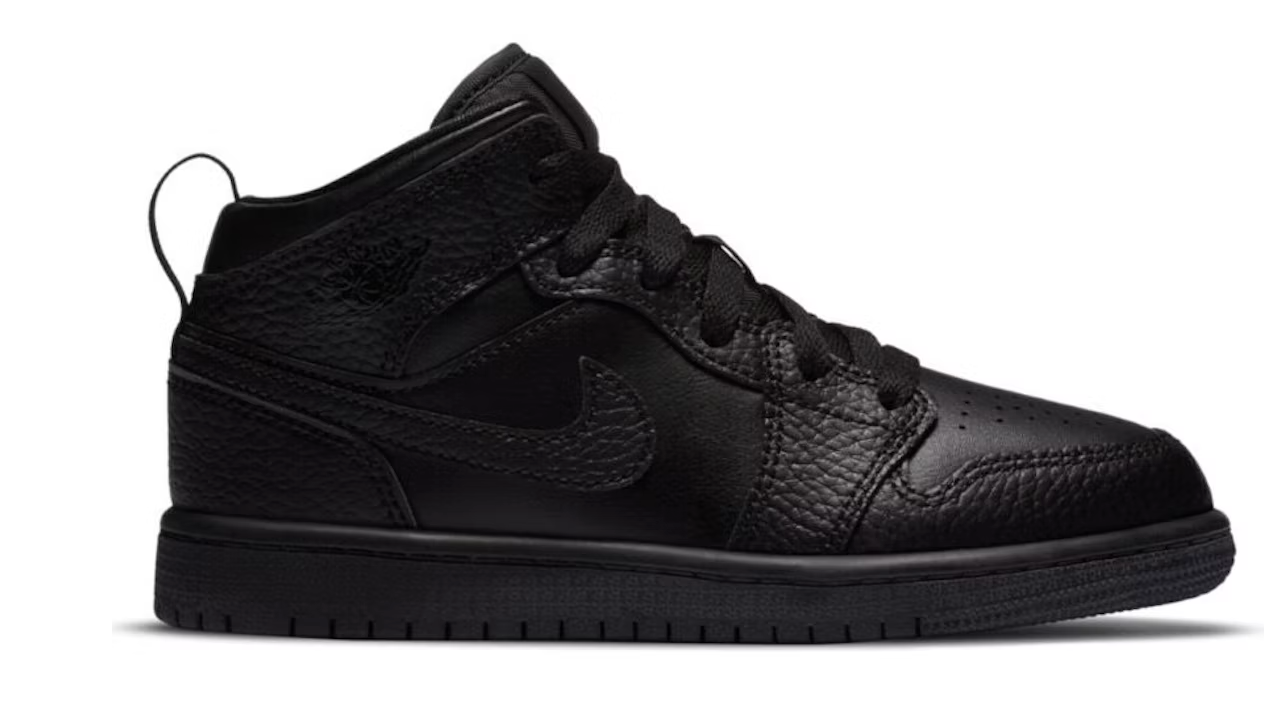 Air Jordan 1 Mid Triple Negro Tumbled Cuero (PS/TD)