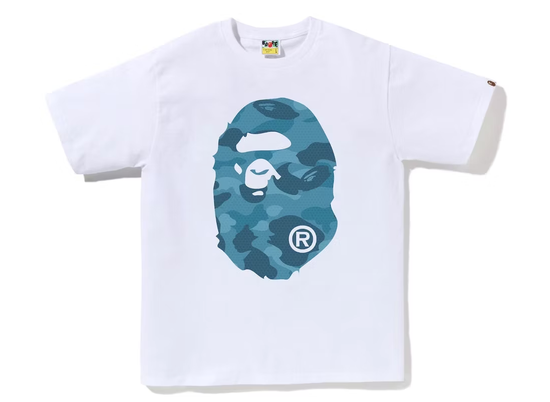 BAPE Honeycomb Camo Big Ape Head Tee White Blue