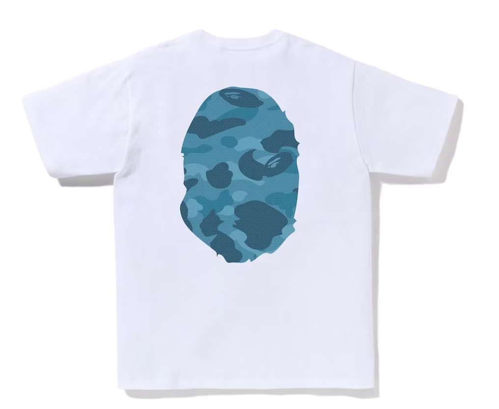 BAPE Honeycomb Camo Big Ape Head Tee White Blue