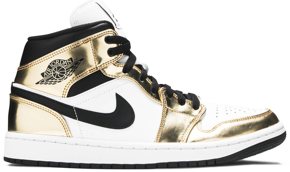 Air Jordan 1 Mid Metálico Oro Negro Blanco