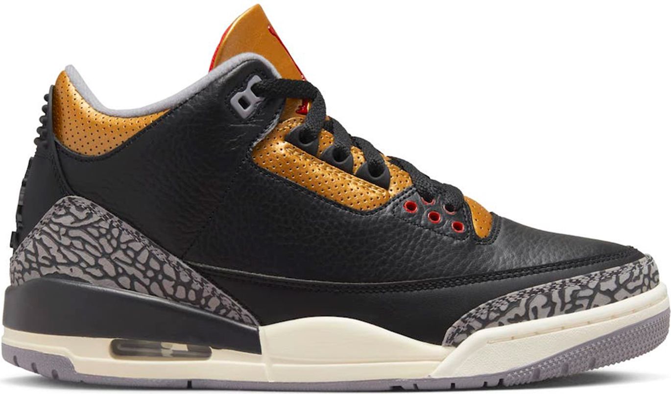 Air Jordan 3 Retro Negro Cemento Oro (W)