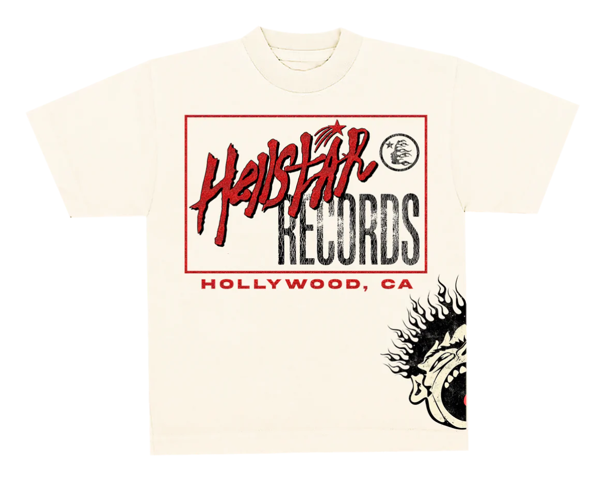 Hellstar Studios Records Short Sleeve Tee Shirt Cream