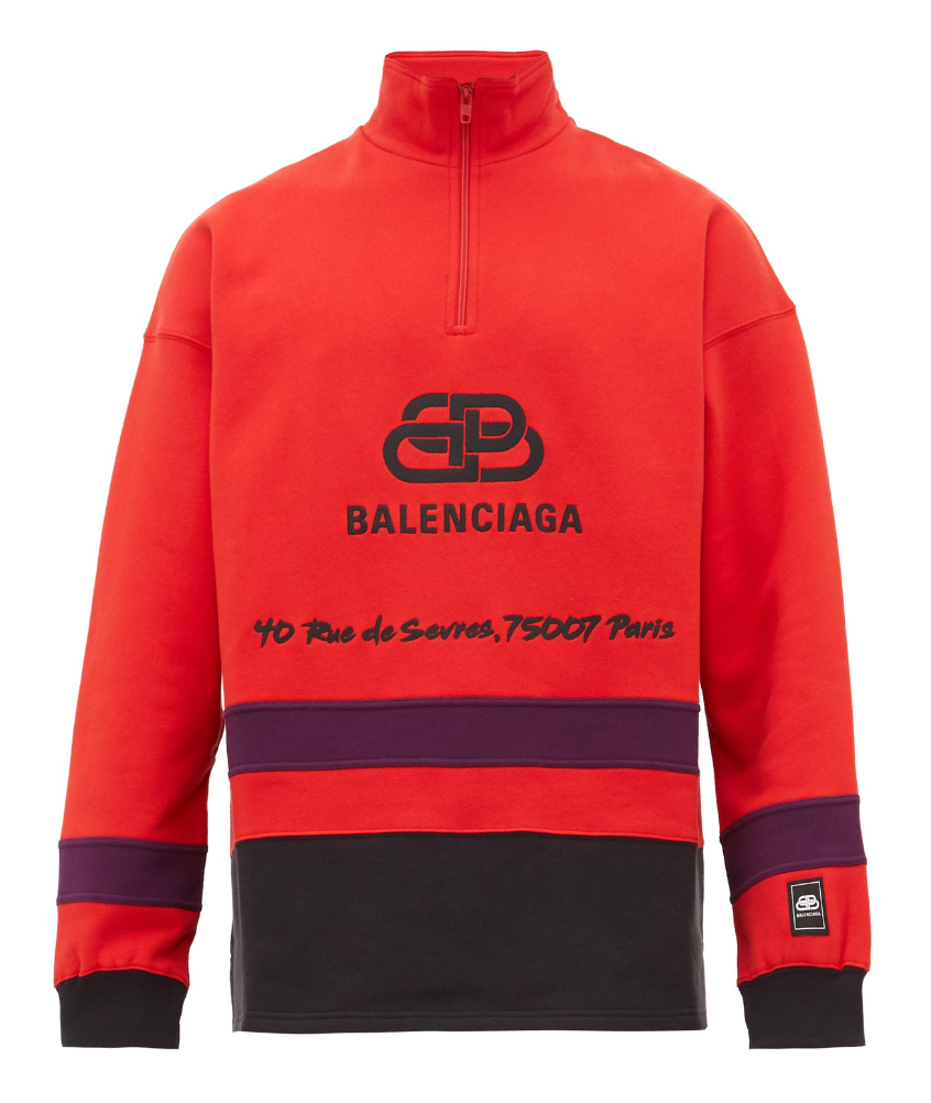 Balenciaga Red Rive Gauche Half-zip Cotton Sweatshirt
