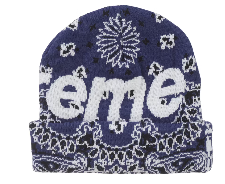 Supreme Bandana Big Logo Beanie Blue