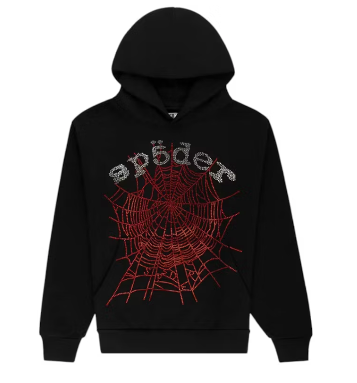 Sp5der Rhinestone OG Web V2 Hoodie Black