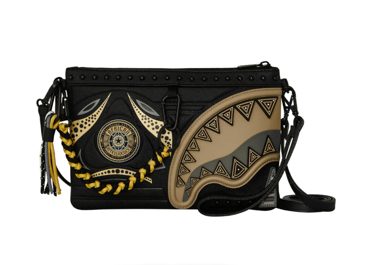 SPRAYGROUND A.I. AFRICAN INTELLIGENCE SHARKS OF THE GOLD OCEAN CROSSOVER CLUTCH - SANDFLOWER COLLAB