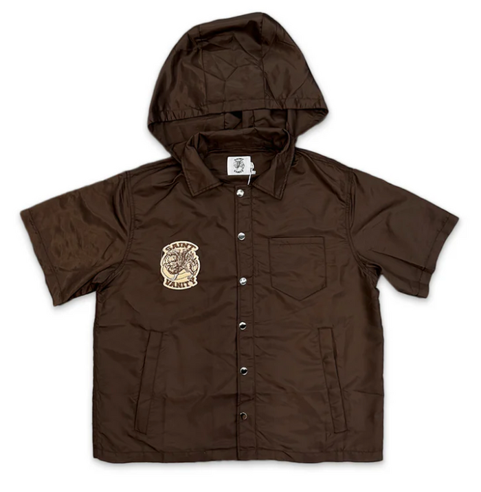 Saint Vanity Nylon Button Up With Attachable Hood Brown