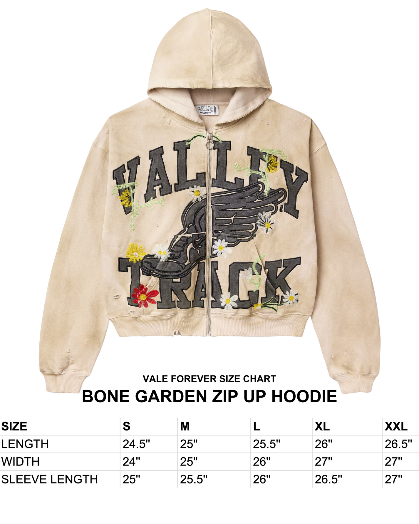 Vale Bone Garden Zip Up Hoodie