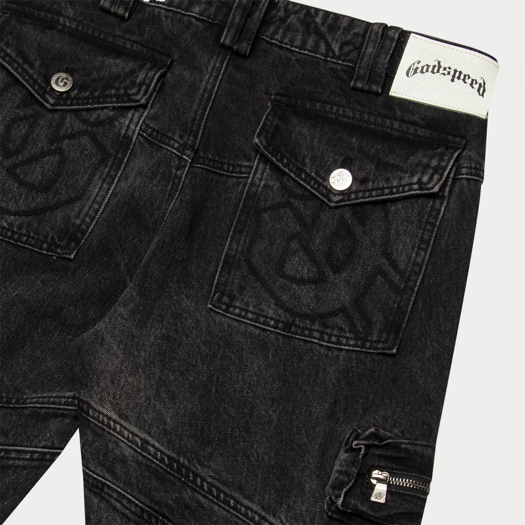 Godspeed Rockstar Flare Cargo Denim (Black Wash)