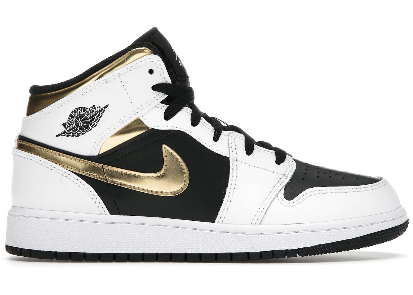 Air Jordan 1 Mid Blanco Oro Negro (GS)