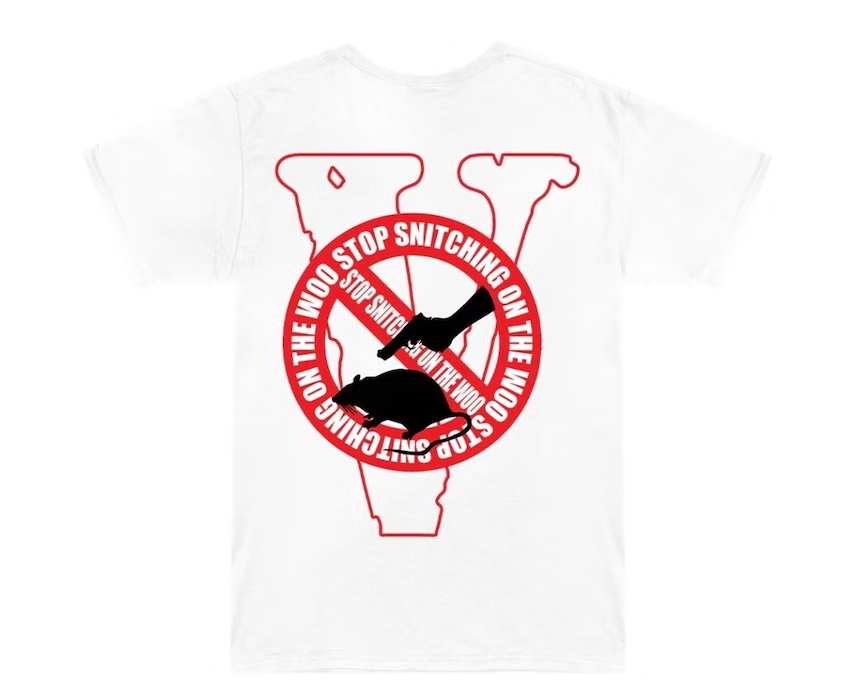 Camiseta Pop Smoke x Vlone Stop Snitching Blanco/Rojo